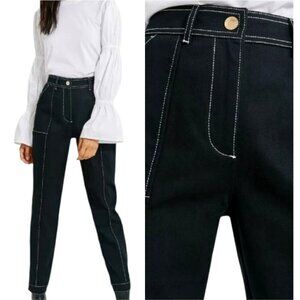 Something‎ Navy Pants Women 4 Black White Contrast Stitching Denim Ankle Jeans